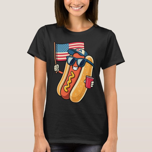 4 juli Hotdog 4 juli Patriotic T Shirt (Framsida)