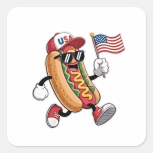 4 juli Hotdog American Independence 1776 Fyrkantigt Klistermärke