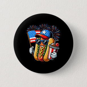4 juli Hotdog Självständighetsdagen Patriotisk Knapp