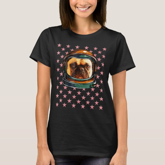 4 juli Hund Astronaut Fransk Bulldog Illustration T Shirt (Framsida)