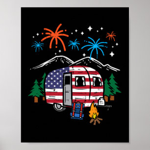 4 juli husvagn usa flagga patriotisk camping kvinn poster