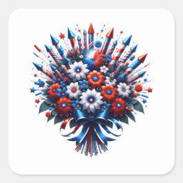 4 juli Independence day Bouquet Fyrkantigt Klistermärke