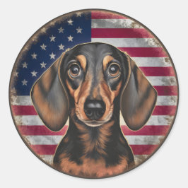 4 juli Independence day Dachshund Circle Runt Klistermärke