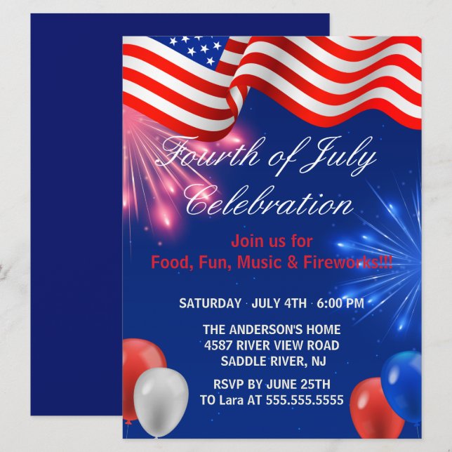 4 juli Independence day party Inbjudningar (Fram/baksida)