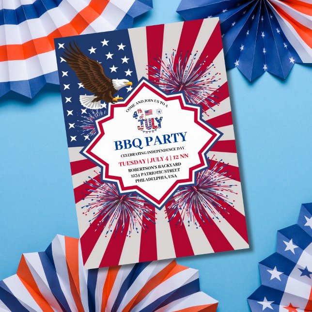 4 juli Independence day Party Inbjudningar (4th of July Independence Day BBQ party invitation.)