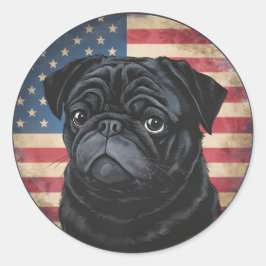 4 juli Independence day Patriotic Pug Sticker Runt Klistermärke