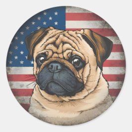 4 juli Independence day Patriotic Pug Sticker Runt Klistermärke