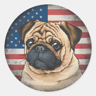 4 juli Independence day Patriotic Pug Sticker Runt Klistermärke