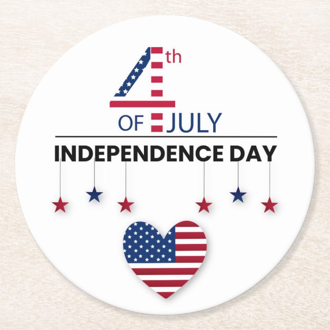 4 juli Independence day Underlägg Papper Rund (Framsidan)