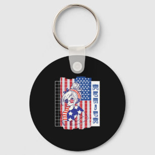 4 juli japansk anime tjej patriotisk amerikansk nyckelring