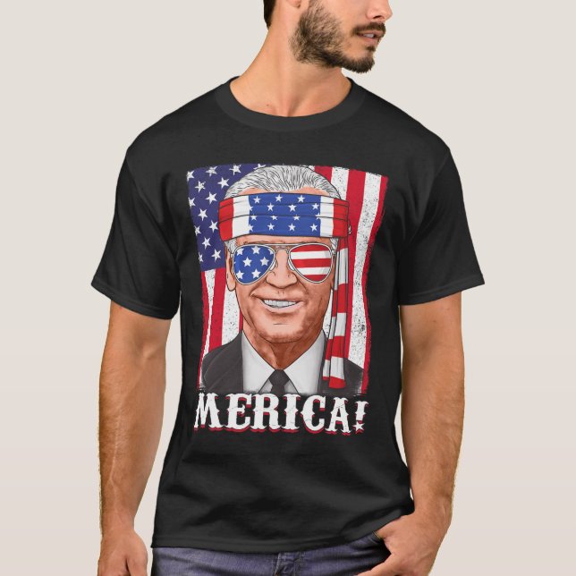 4 juli Joe Biden Merica USA flagga T Shirt (Framsida)