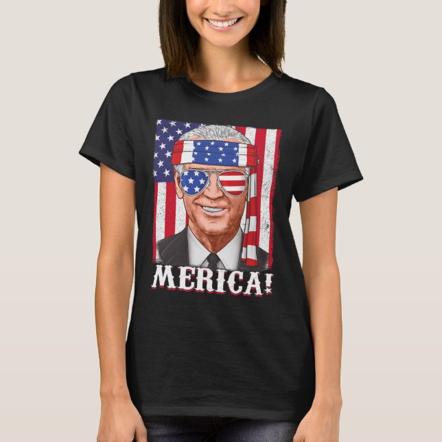 4 juli Joe Biden Merica USA flagga T Shirt (Framsida)