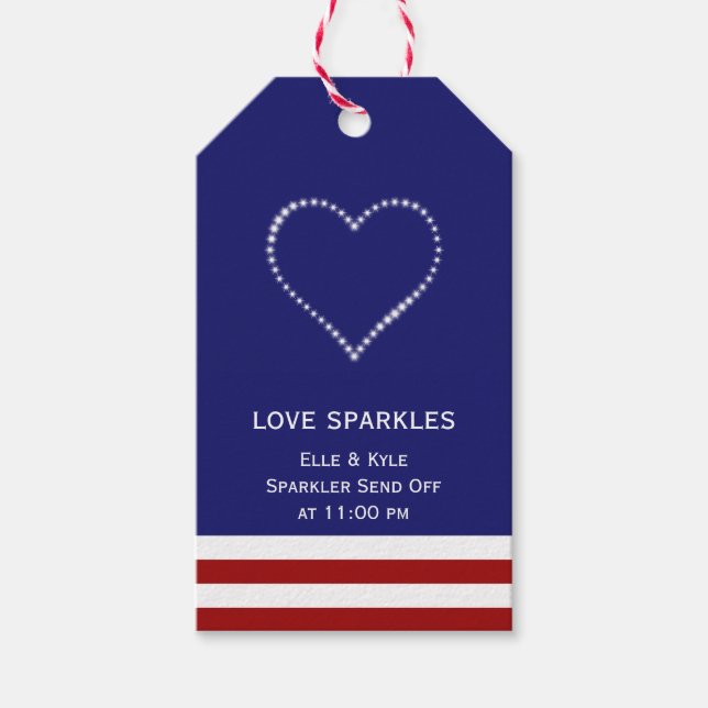 4 juli Kärlek Sparkles Heart Presentetikett (Framsidan)