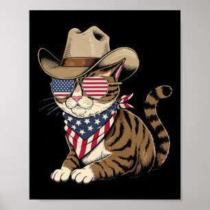 4 juli katt för cowboy-älskare Usa amerikansk flag Poster