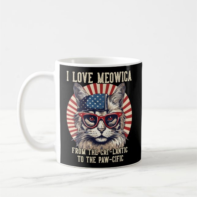 4 juli Katt I Kärlek Meowica Patriotic Cat Kaffemugg (Vänster)