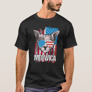 4 juli katt Meowica patriotisk amerikansk flagg so T Shirt