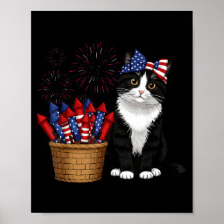 4 juli katt och fyrverkeridesign för män kvinnor poster