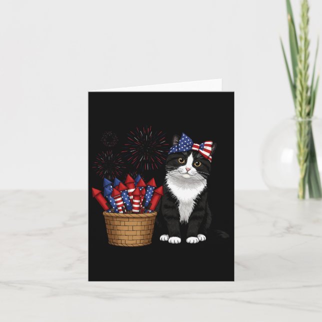 4 juli katt- och fyrverksdesign för män och kvinno kort (Framsida)
