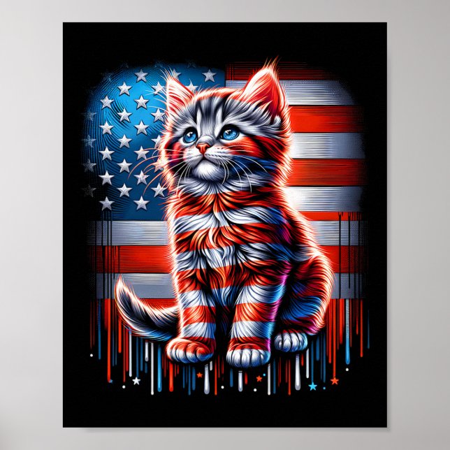 4 juli katt USA flagga söt kattunge minnesdag  Poster (Framsidan)