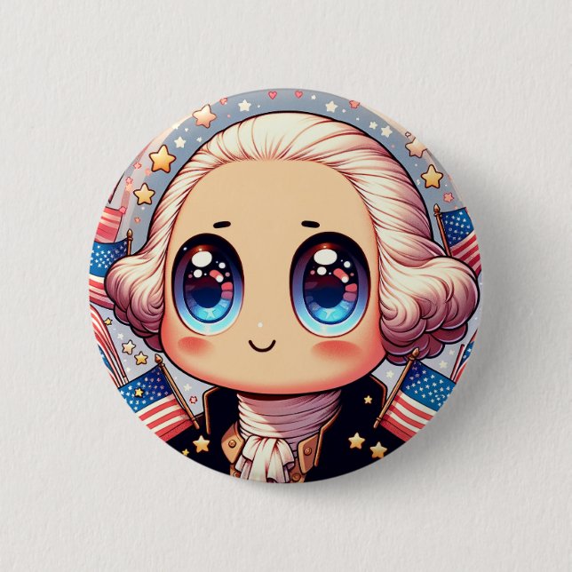 4 juli Kawaii George Washington Pin Knapp (Framsida)