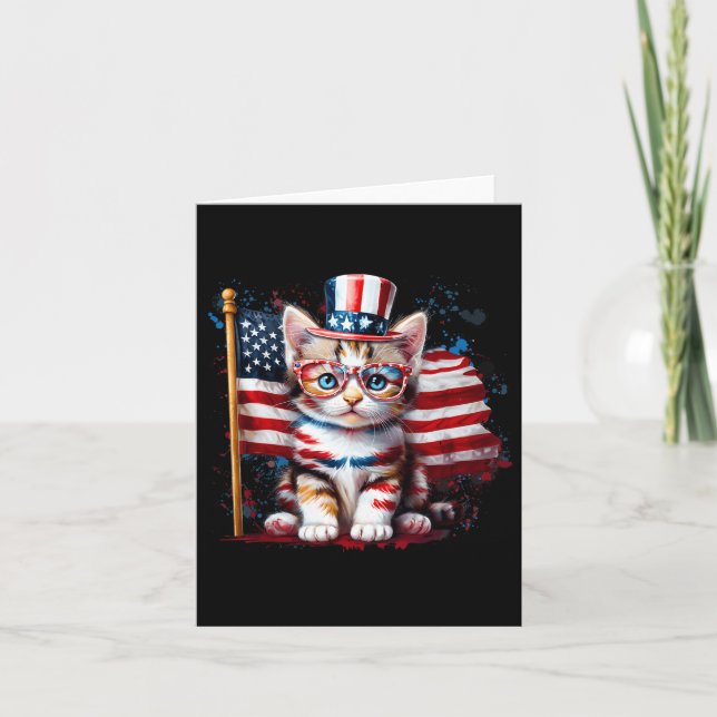 4 juli Kitty Cat Amerikansk Flagga Amerika Usa Ca Kort (Framsida)