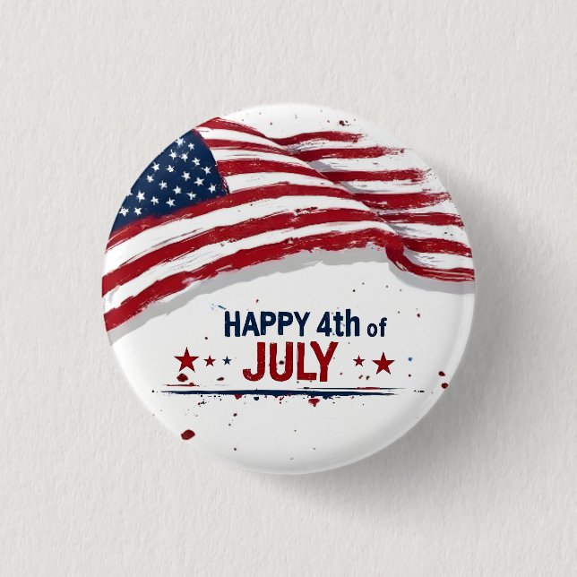 4 juli - Konstnärlig amerikansk flagg-sprutande fä Knapp (Framsida)