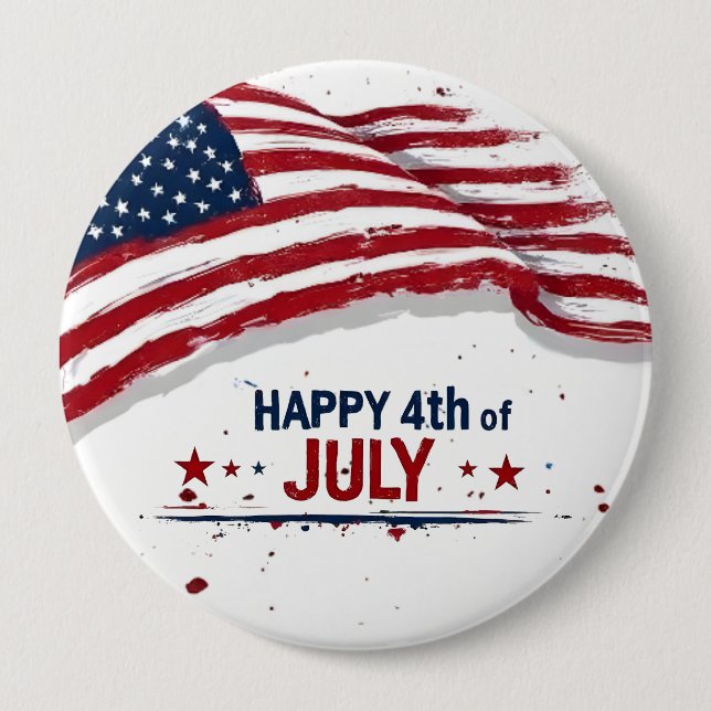 4 juli - Konstnärlig amerikansk flagg-sprutande fä Knapp (Framsida)