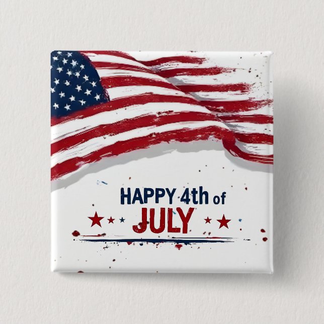 4 juli - Konstnärlig amerikansk flagg-sprutande fä Knapp (Framsida)