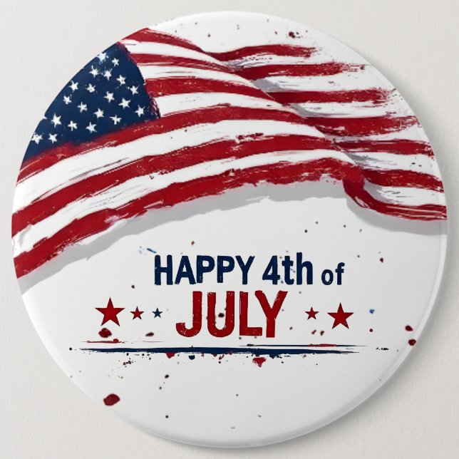 4 juli - Konstnärlig amerikansk flagg-sprutande fä Knapp (Framsida)