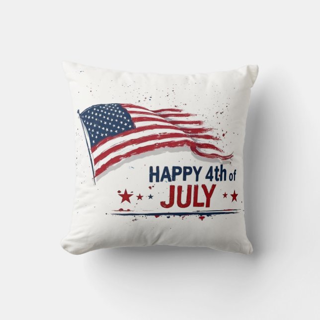 4 juli - Konstnärlig amerikansk flagg-sprutande fä Kudde (Framsida)
