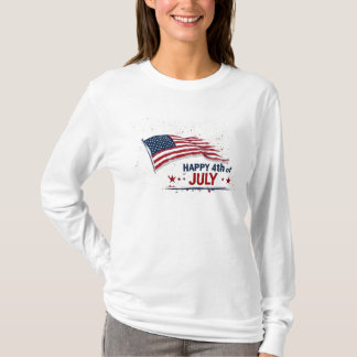 4 juli - Konstnärlig amerikansk flagg-sprutande fä T Shirt