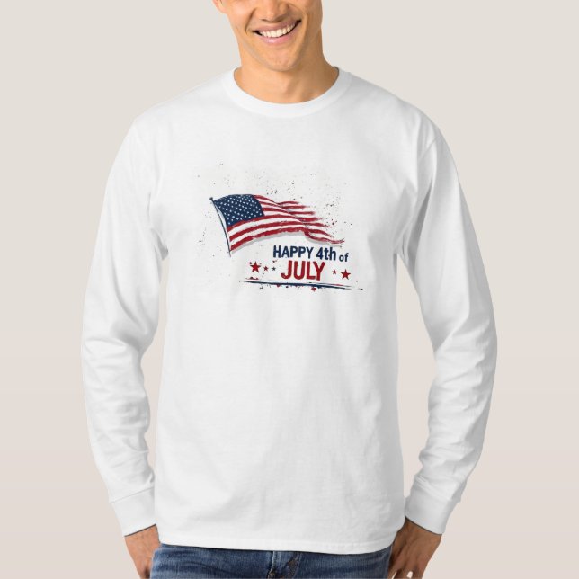 4 juli - Konstnärlig amerikansk flagg-sprutande fä T Shirt (Framsida)