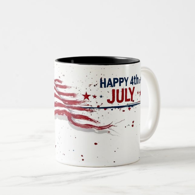 4 juli - Konstnärlig amerikansk flagg-sprutande fä Två-Tonad Mugg (Framsida höger)