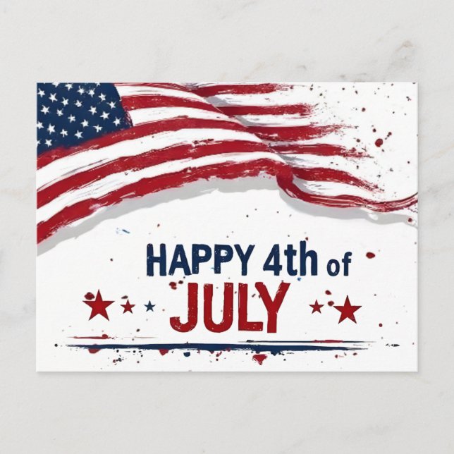 4 juli - Konstnärlig amerikansk flagg-sprutande fä Vykort (Framsida)