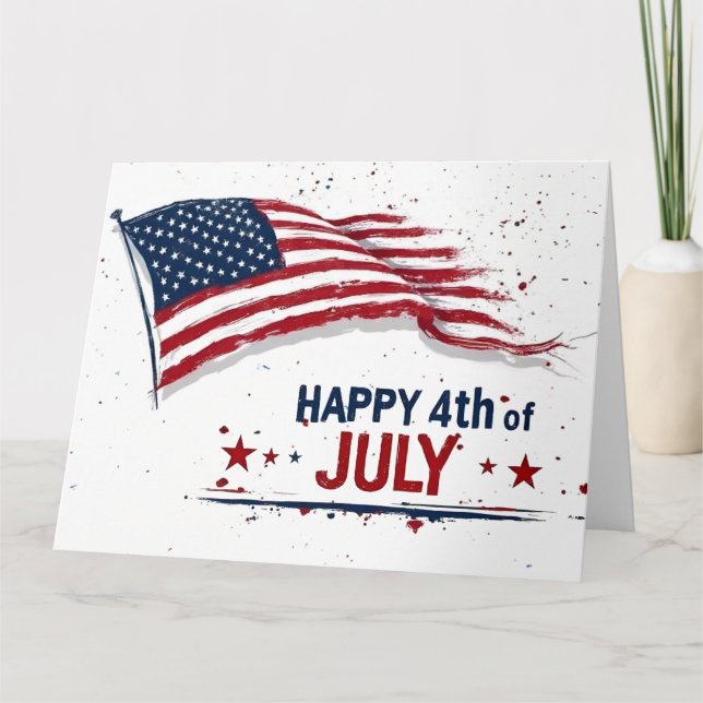 4 juli - Konstnärlig amerikansk flagga med färgspr Kort (Framsida)