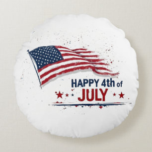 4 juli - Konstnärlig amerikansk flagga med färgspr Rund Kudde
