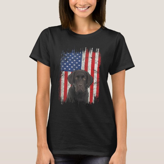 4 juli Labrador American Flagga Patriotic Choco T Shirt (Framsida)