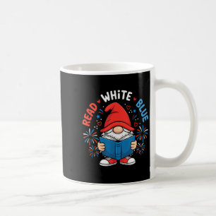 4 juli Läs Vit Blå Gnome Läs Bok Kaffemugg