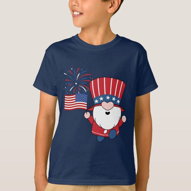 4 juli Leprechaun och amerikanska Flagga T Shirt (Framsida)