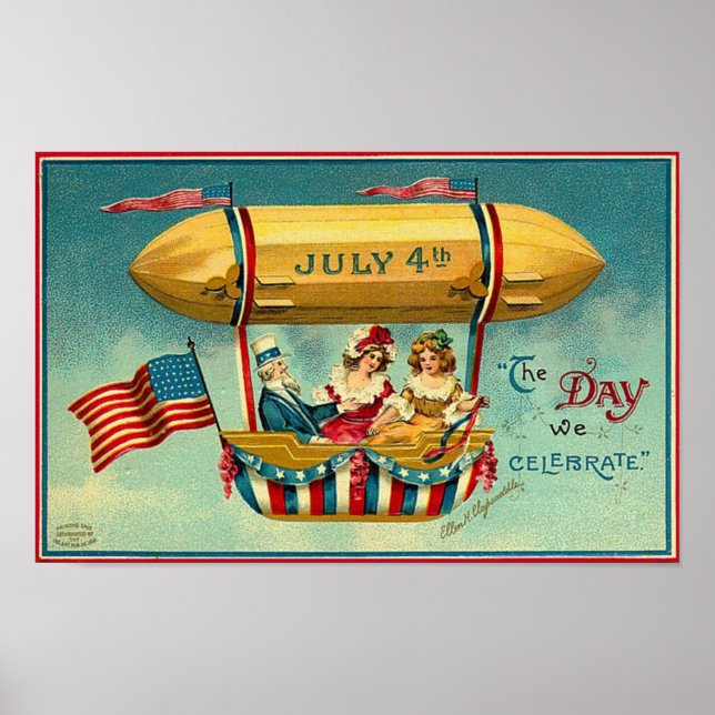 4 juli - Luftfartyg - Vintage Art Poster (Framsidan)