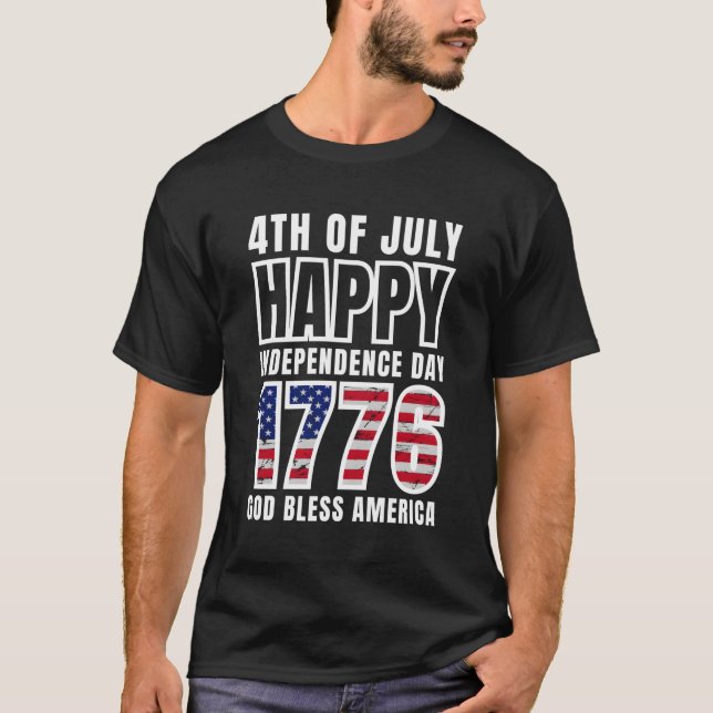 4 juli Lycklig 1776 Välsigna dig T Shirt (Framsida)
