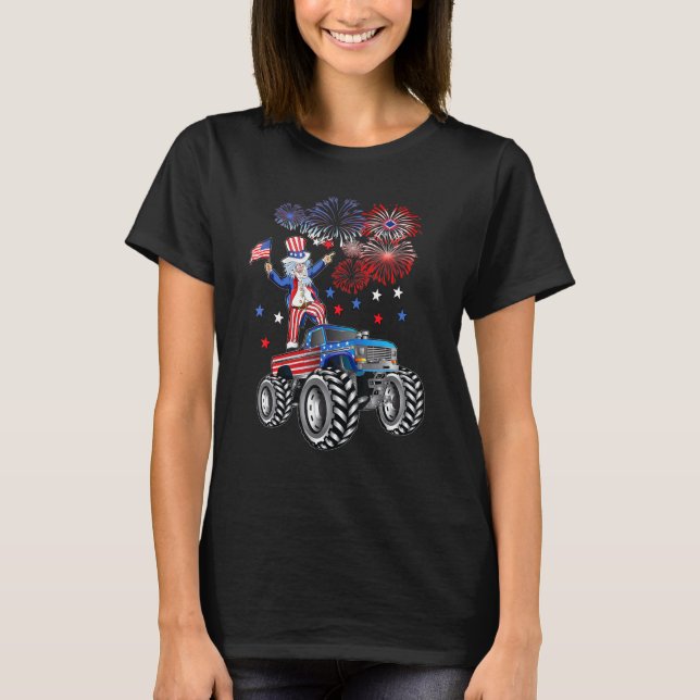 4 juli måndag Monster Lastbil farbror Sam Firework T Shirt (Framsida)