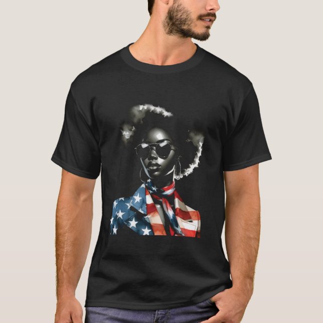 4 juli Melanin Afro African American Flagga USA T Shirt (Framsida)