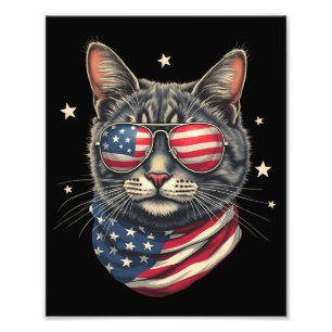 4 juli Meowica American Flagga Cat Fototryck