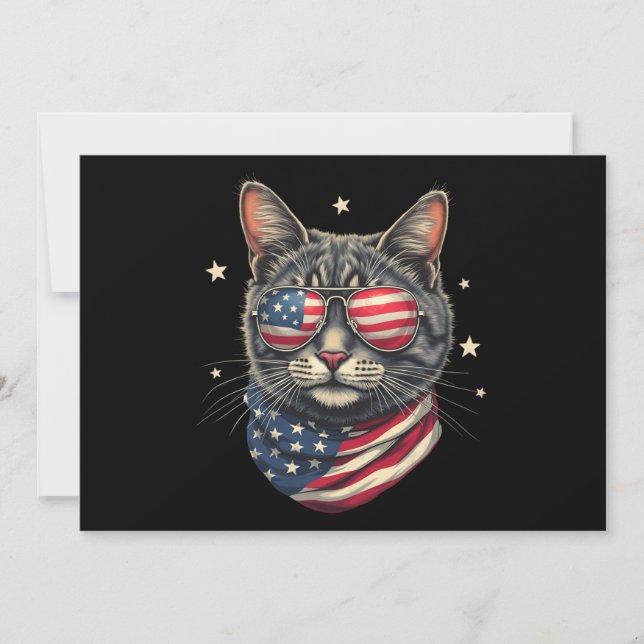4 juli Meowica American Flagga Cat Inbjudningar (Framsida)