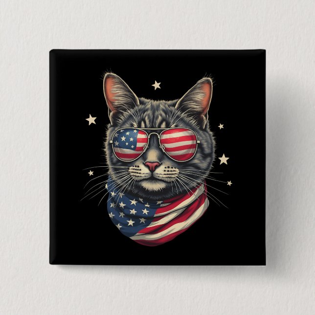 4 juli Meowica American Flagga Cat Knapp (Framsida)