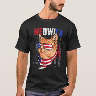 4 juli: Meowica Patriotic Cat USA American Fla T Shirt