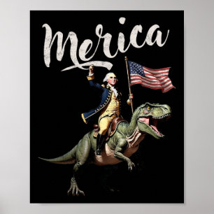 4 juli Merica George Washington Ridande En Dino Poster