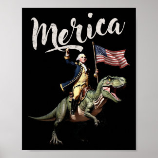 4 juli Merica George Washington Ridande En Dino Poster
