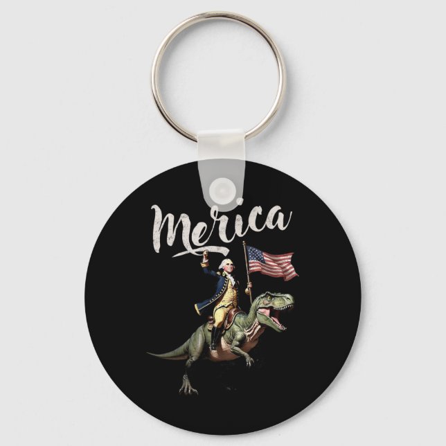 4 juli: Merica George Washington Riding a Dino Nyckelring (Framsida)